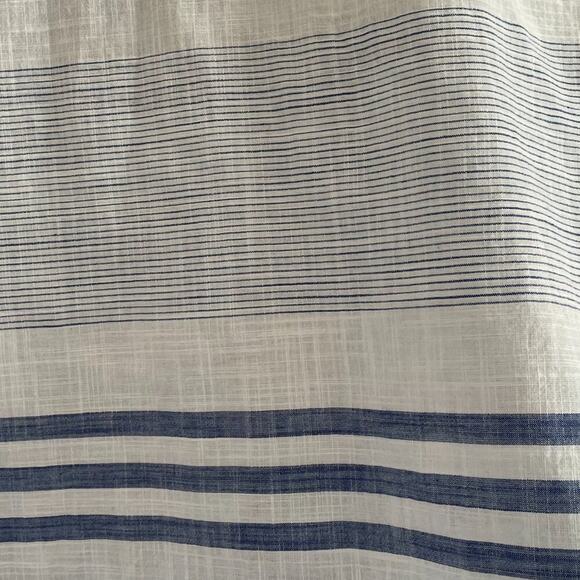 Blue, White Striped Cotton Button Down Lightweight Shirt Roll Tab Sleeves, 1X - Picture 8 of 13